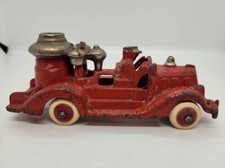 VINTAGE 1930's HUBLEY CAST IRON OPEN CAB FIRE TRUCK with NICKEL PLATED BOILER 2