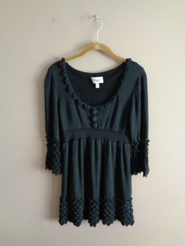 Temperley London Women's US 8 Black Silk Knit Sweater Dress Crochet Detail