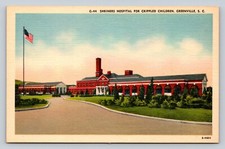 Greenville South Carolina Shriners Hospital Crippled Children Postcard US Flag