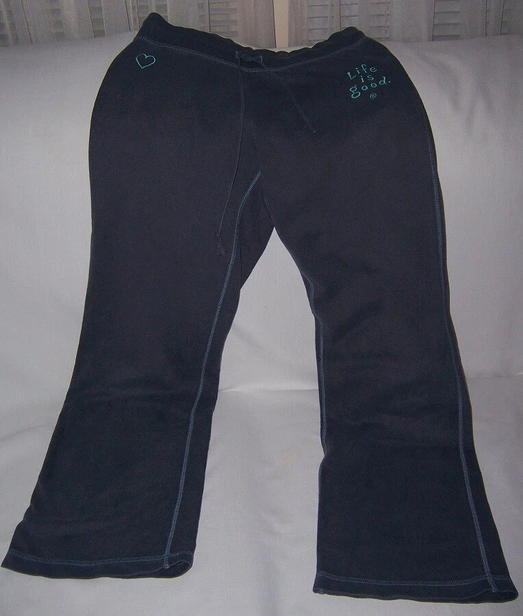 Life is Good Women s Sweatpants Blue Gray with Heart on front