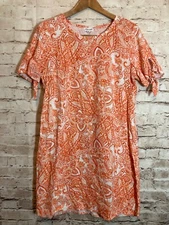 Chloe + Rene Linen Dress Womens Large Orange Paisley Beachy Lightweight