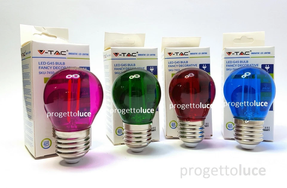 V-TAC LAMPADINA LED FILAMENTO E27 2W MINIGLOBO SFERA G45 COLORATA VT-2132 DECOR