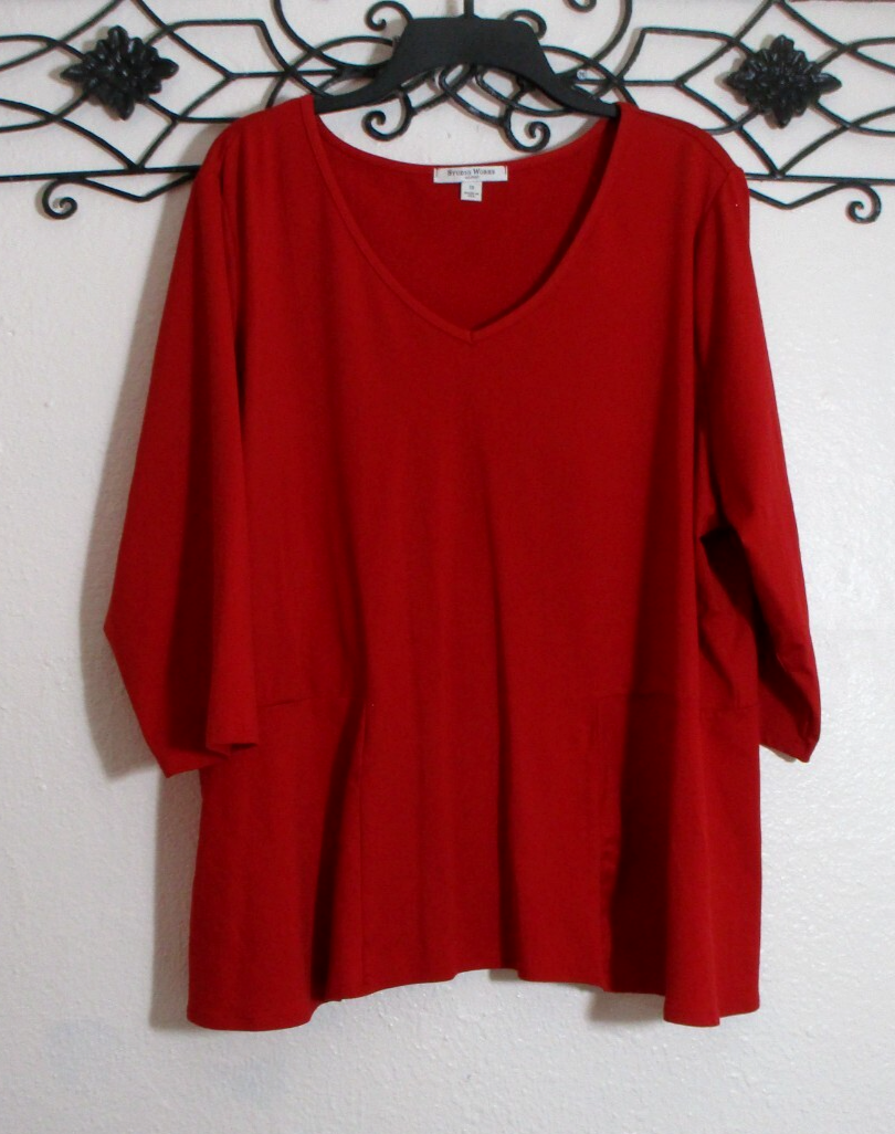 Studio Works Women's Knit Top Size 3X 3/4 Sleeve Red V Neck Studio Works Women's Knit Top Size 3X 3/4 Sleeve Red V Neck