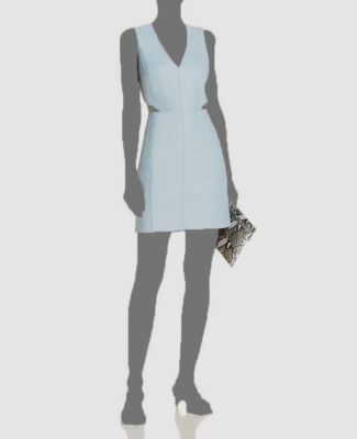 Womens V Neck Faux Leather Midi Dress, Pastel Blue / Regular 8 (M)