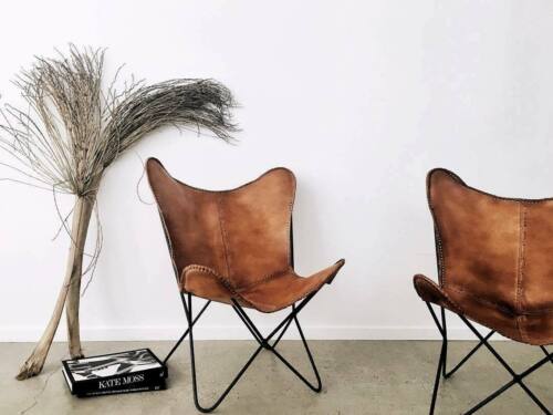 Handmade Tan Leather Butterfly Chair Relax Arm Chair Living Room Garden Office - Photo 1/8