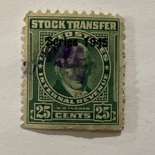 USA 1940’s Green I.R.S. 25 Cent Stock Transfer Stamp
