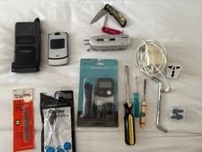 Junk Drawer Lot ~15 Misc Items~ Vintage Motorola Flip Phones & Hardware Items