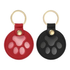 Pet Hair Keychain Cat Paw Shaped Keyring PU Leather Black/Red 2Pcs