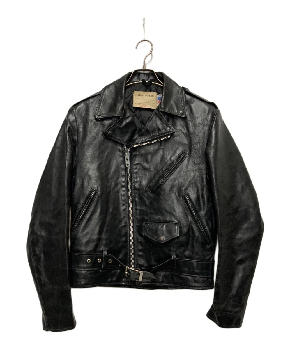 Chaqueta de Cuero Schott Double Rider Negra Hecha en EE. UU. Talla 36 Para Hombre Usada