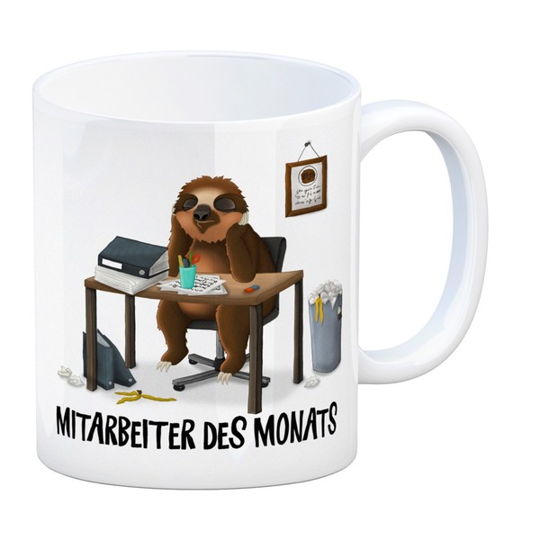Kaffeebecher Mit Faultier Im BüRo Motiv Und Spruch: Mitarbeiter Des Monats-image