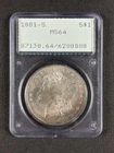 1881-S Morgan Silver Dollar PCGS MS64 Old Rattler Holder Crescent Rainbow Toned