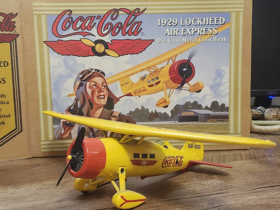 ERTL Coca-Cola 1929 Lockheed Air Express Die-Cast Metal Plane Coin Bank NIB - Image 2 of 4