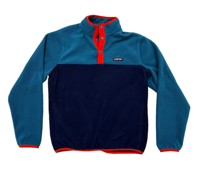 Lands End Fleece Pullover Womens M 8-10 Snap Button Colorblock Teal Blue