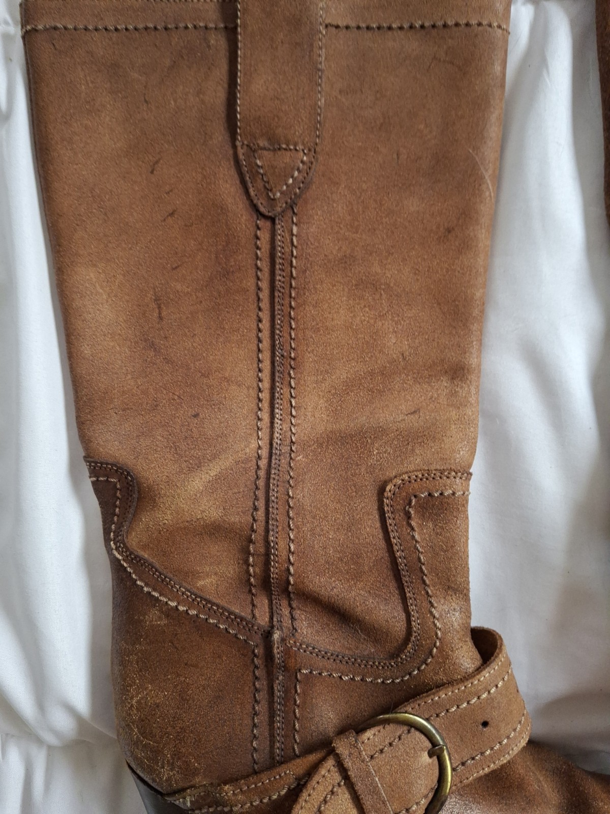 VTG RARE Steve Madden Spain Brown Distressed Leather Western Moto Heel Boot 39 8 image 5