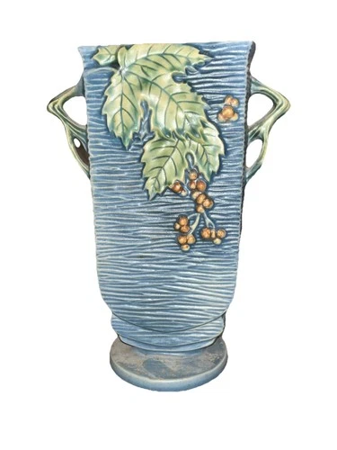 Roseville Art Pottery Square Vase 36-9” Bushberry Blue