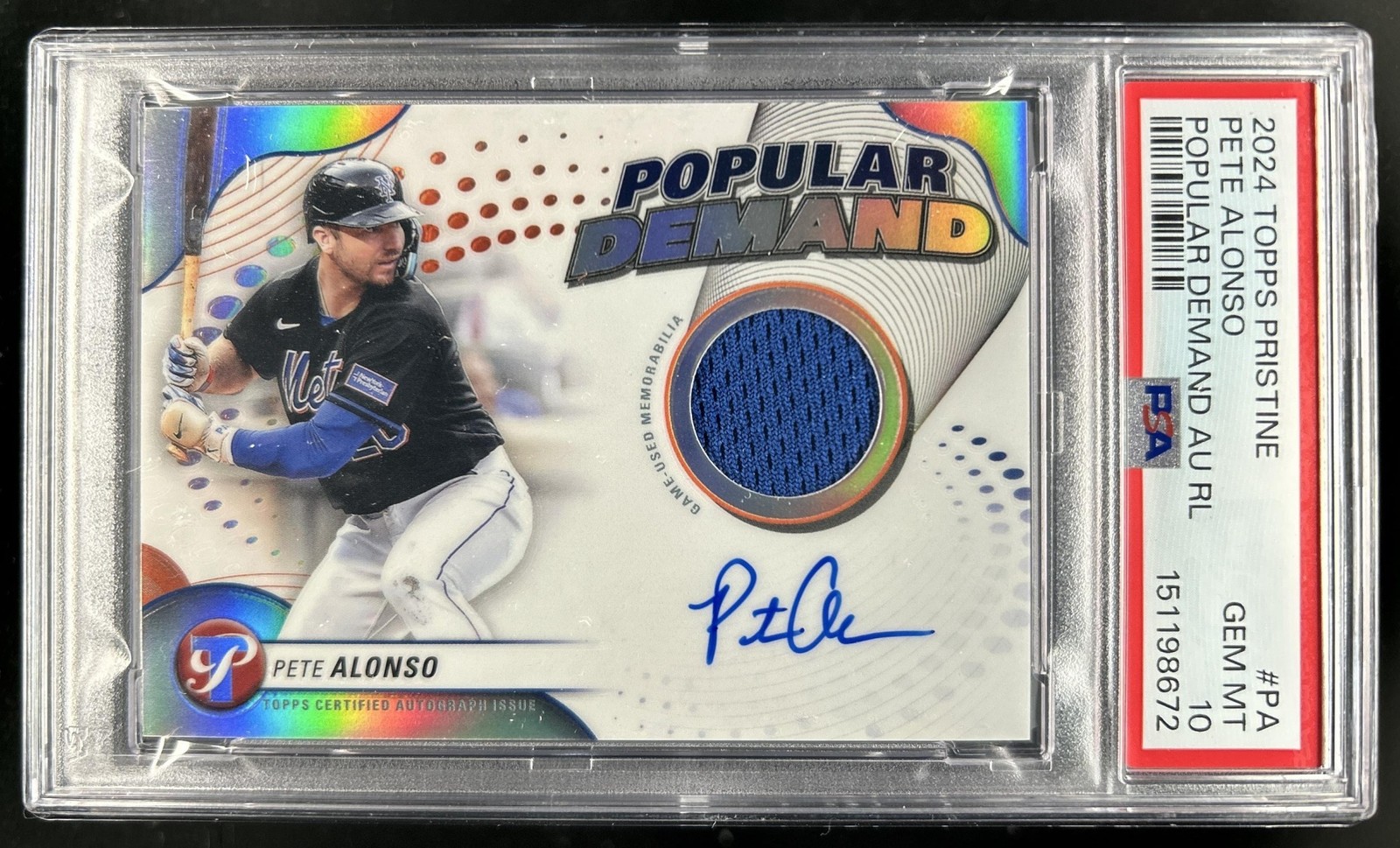 2024 Topps Pristine Pete Alonso Popular Demand Auto Jersey #DPAR-PA Mets PSA 10