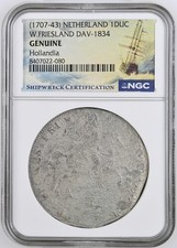 1707-43 W.FRIESLAND DAV-1834 1 DUC Shipwreck Hollandia NGC Graded GENUINE