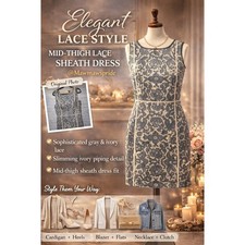 Ann Taylor Gray Lace Sheath Dress Ivory Piping Sleeveless Floral Size 12