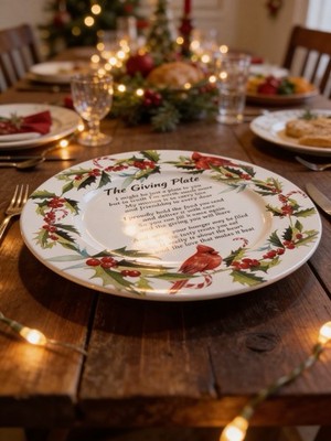 Christmas Giving Plate Cardinal Holly Berries Holiday Sharing Plate 13  Decor