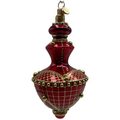 Glitter Lab Jeweled Hourglass Drop Red Gold Glass Christmas Tree Decor Ornament