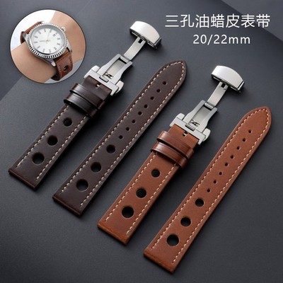 Premium Oil-waxed Genuine Leather Watch Strap Butterfly Clasp Wristband 20 22mm