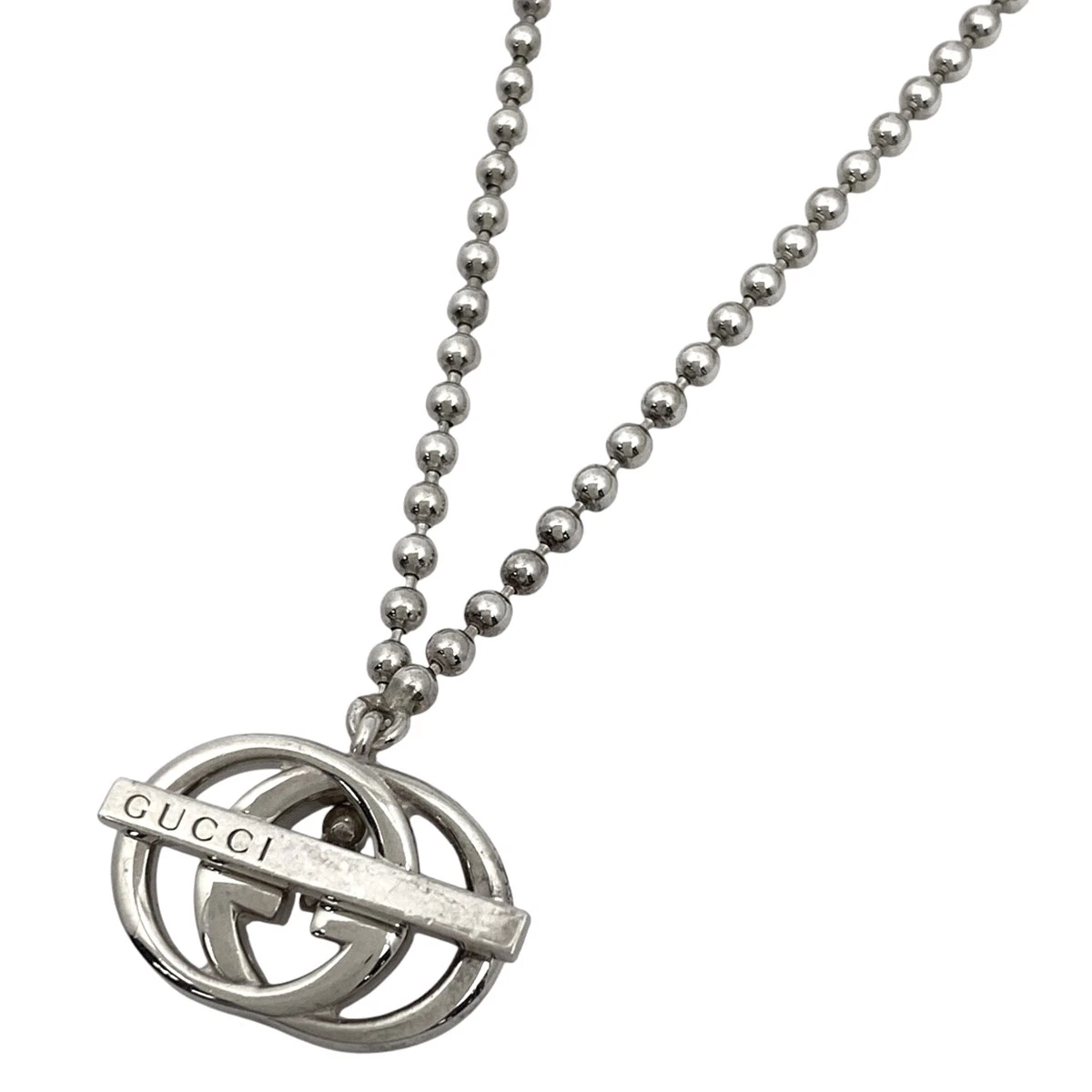 GUCCI GGLogo Collana Catena Incastro G Sfera Catena Collana Argento925 Sil...