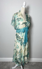 Dressbarn Vtg 90s Silk Chiffon Flutter Sleeve Midi Dress Floral Fairy y2k sz 12