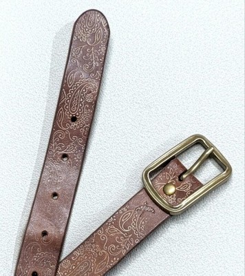 vintage USA made EDDIE BAUER leather belt TOOLED brown PAISLEY western cowhide