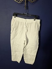 Talbots Linen White Cropped Pull On High Rise Pant Sz 10P Elastic Waist Wide Leg