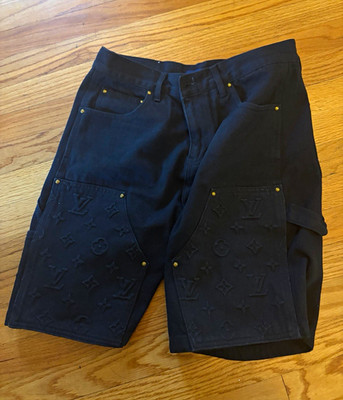 Louis Vuitton Men s Black Denim Cargo Shorts Cotton Button Logo Pockets
