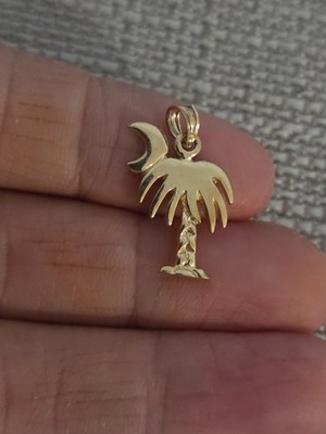 14K Yellow Gold Charleston Palm Tree w/ Moon Pendant