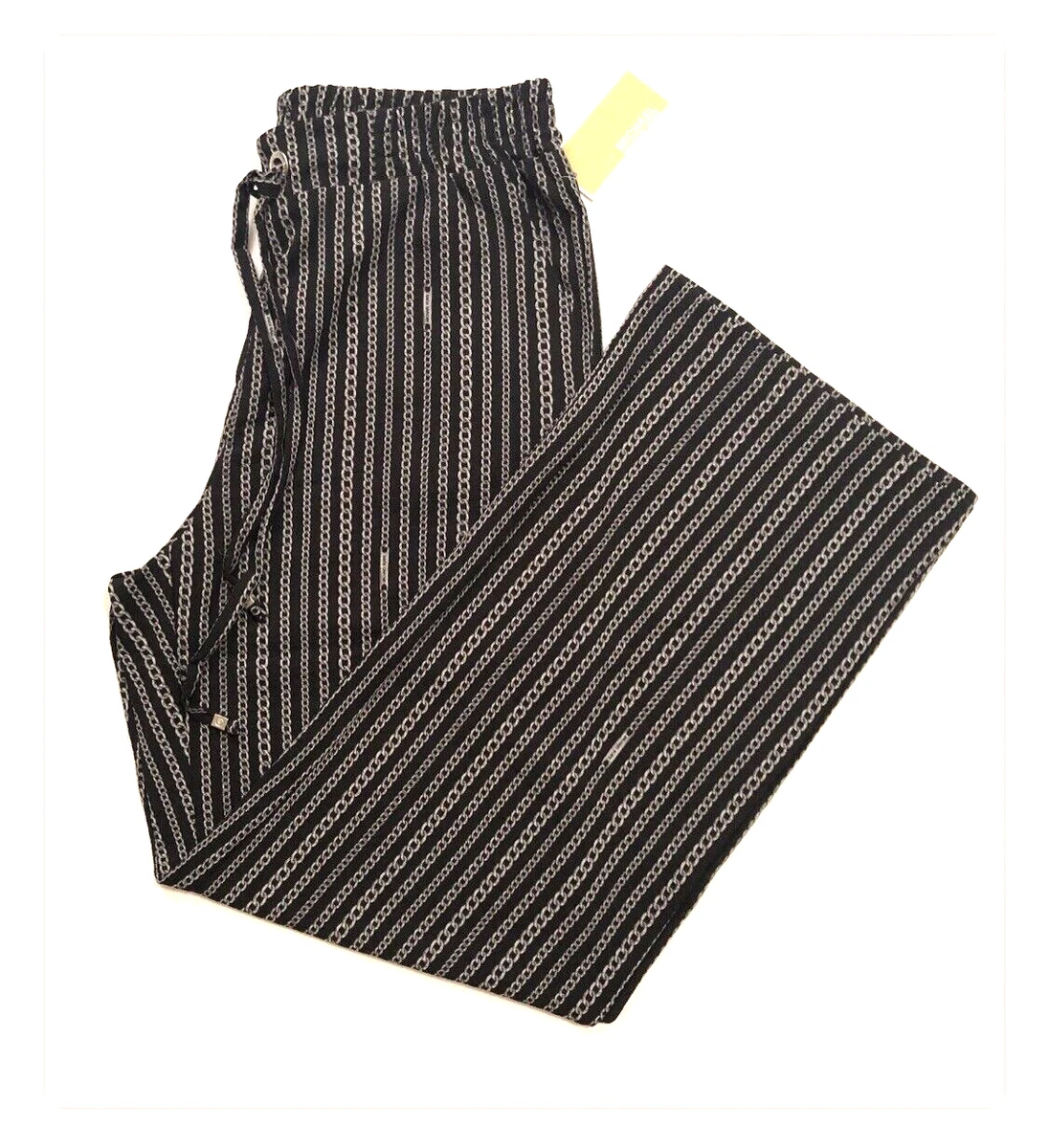MICHAEL KORS CHAIN LINK BLACK/ SILVER ELASTIC WAIST CASUAL PANTS 