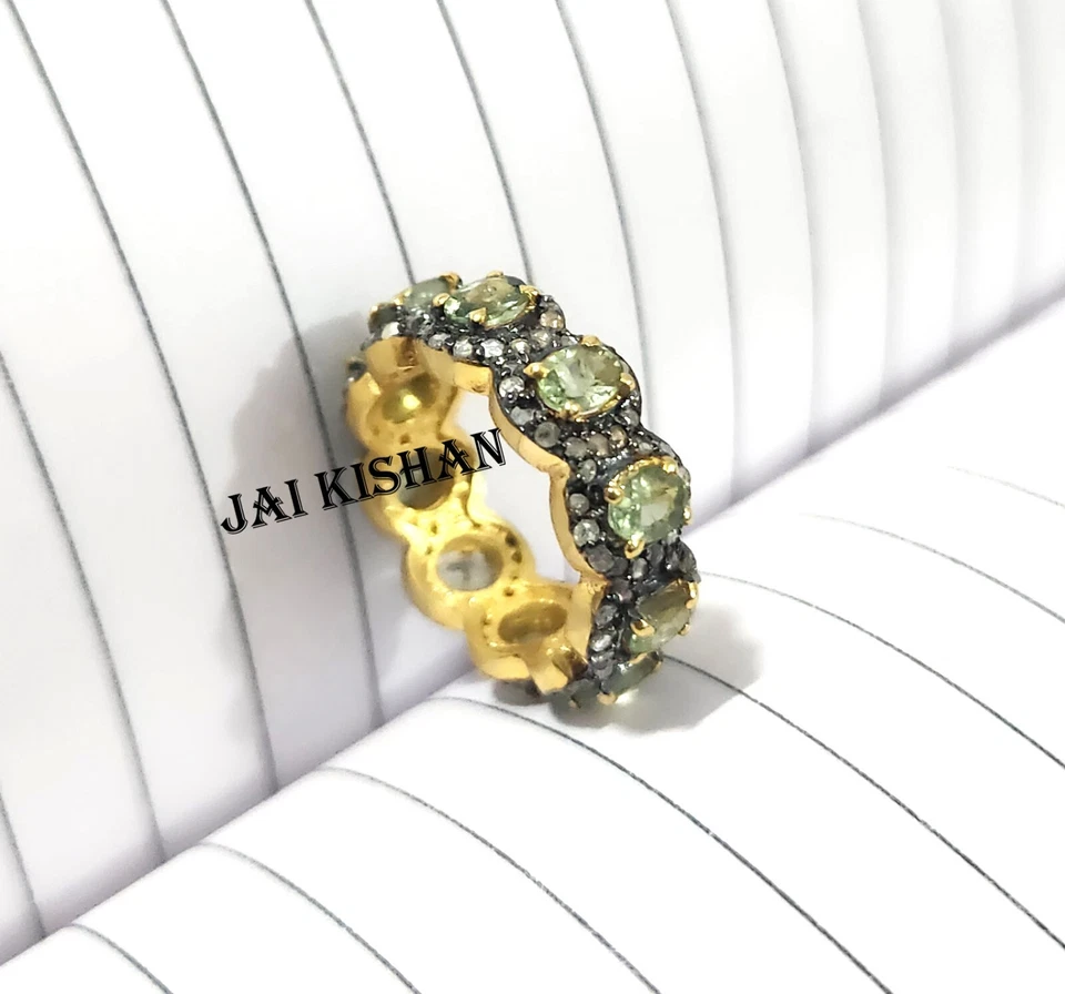 Verde Zaffiro Gemma 925 Argento Sterling Diamante Fascia Anello Eternity US 6 - Immagine 4 di 4