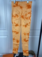 Ladies High Waist Elastic Yoga Pants Size Small Orange