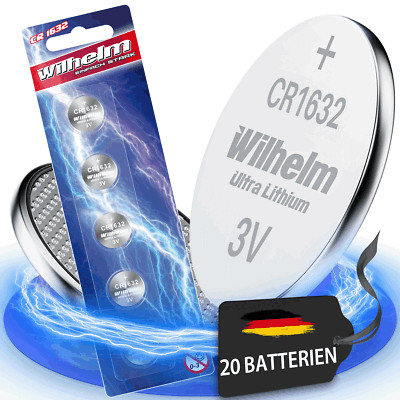 20 x CR1632 WILHELM Blister Lithium Knopfzelle 3V 140 mAh ø16 x 3,2 mm Batterie 