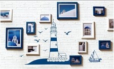 Lighthouse Sailboat Wall Decal  Seaside Beach Vinyl Seagulls Ocean Sea Stickers