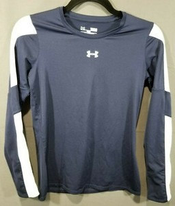 Under Armour Heat Gear YLG Shirt Size Youth Large Blue & White Long Sleeve 