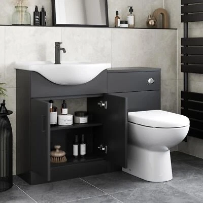 ALPINE Bathroom Vanity Unit Combination Toilet WC Unit Basin Sink Matt Black 1150mm