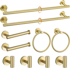 Brushed Gold 10-Piece Bathroom Hardware Set - Wall-Mounted Towel Bar  More