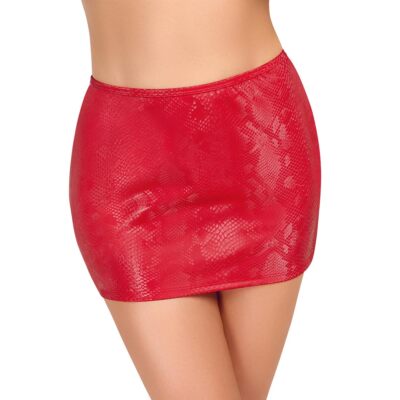 Sexy Minirock kurz S-XL Stretch-Bund Schlangen Wetlook Glanz Rot Dessous CANDELA