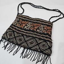 Vintage Black Brown Beautifully Detailed Beaded Purse Evening Bag READ