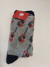 Kids Crew Socks, Red White  Blue Guitar   Pattern Shoe Size 4-10 BNWT 