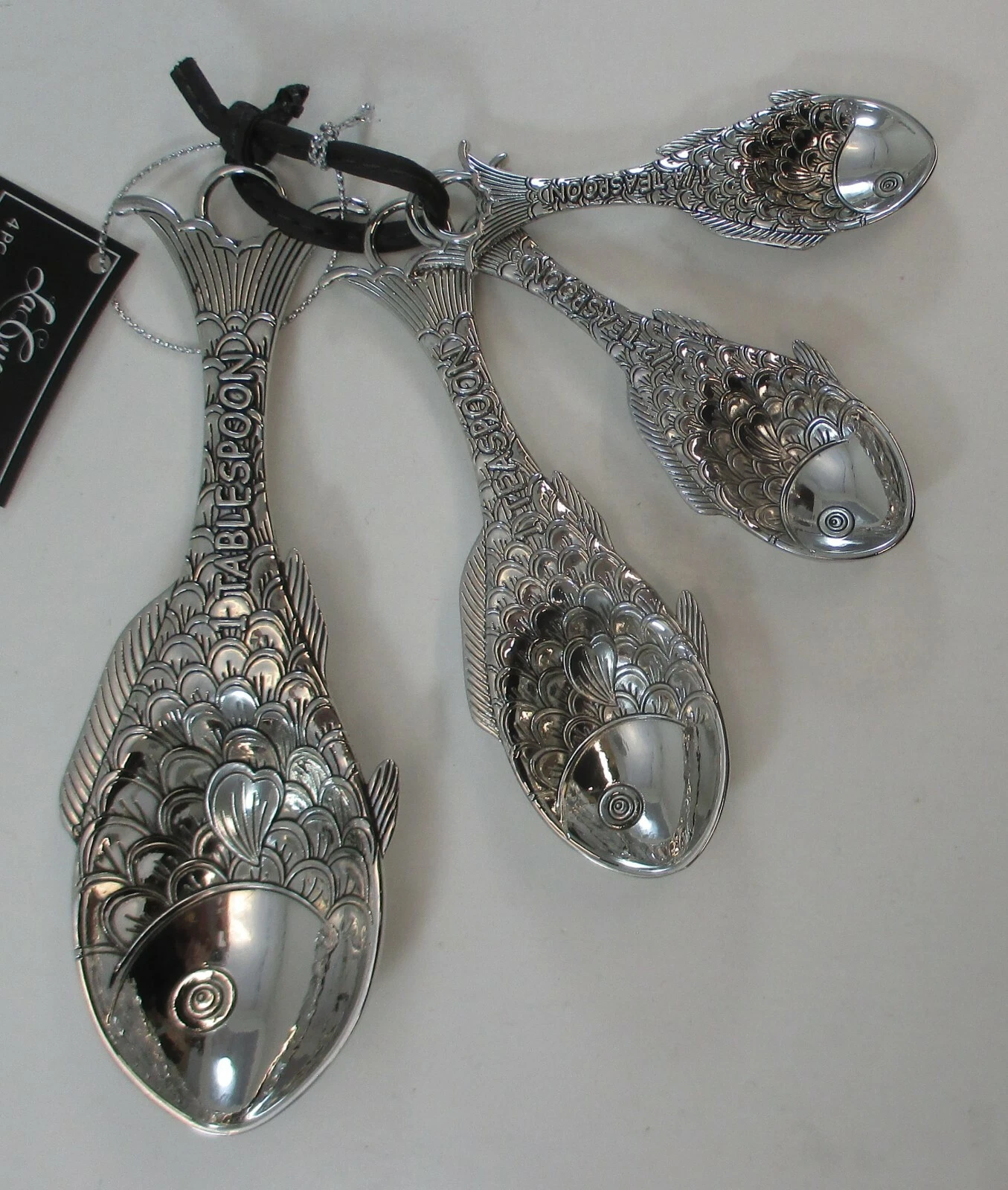 TBOT silver FISH MEASURING SPOON SET 4pc Ganz er32652 nesting spoons