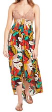 ASTR Tropical Crochet Halter Maxi Dress XSmall 0 2 Lined Skirt Viscose Tie Back