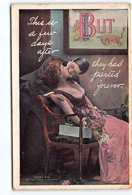 Couple Kissing Few Days After Partied Forever DB Postcard Vtg Posted 1910