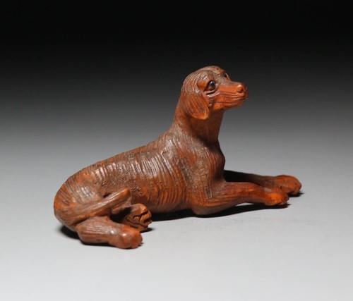 Antique Japanese NETSUKE Dog -signed -okimono -rare from Japan - 第 1/5 張圖片