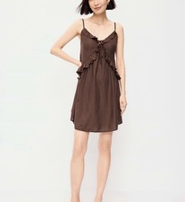 Women’s Old Navy Ruffle-Trim Asymmetrical Mini Dress Brown S NWT