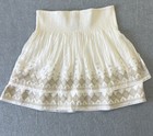 White House Black Market Y2K Skirt Flirty XL White w/Gold Embroidery