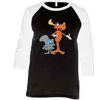 Rocky And Bullwinkle Retro Cartoon Character Raglan 3/4 Sleeve