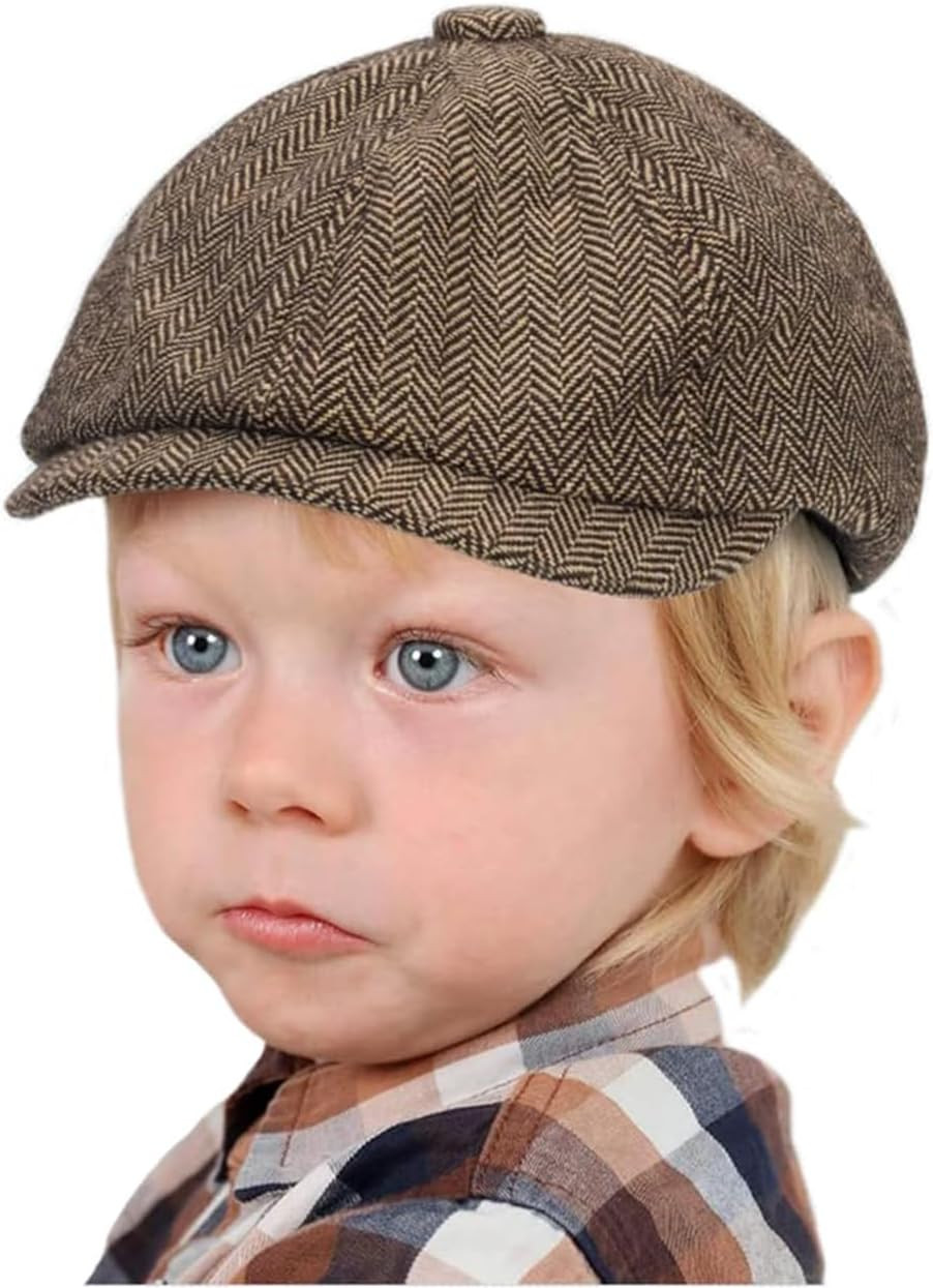 Kids Vintage Newsboy Cap Beret-Cabbie-Hat-Pageboy-Caps Tweed Flat Driver Hat for